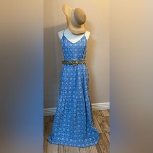 Blue Patterned Sleeveless Dress